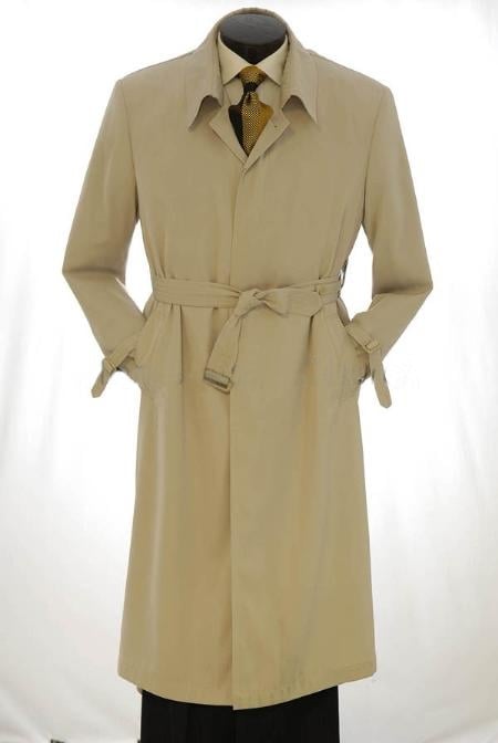 VINTC 482AFZ All Weather Men's Dress Coat Full Length Trench Coat ~ Rain Coat Khaki ~ Tan ~ Beige Long Style mensusa