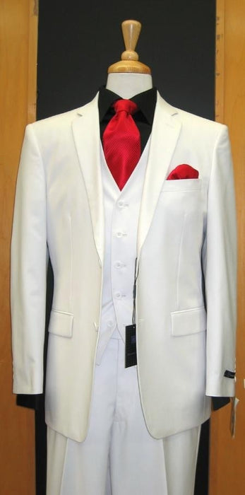 WHITE EXTRA FINE Light Weight Soft Fabirc 3PC VESTED Suits For Men 2 Button Style - All White Suit mensusa