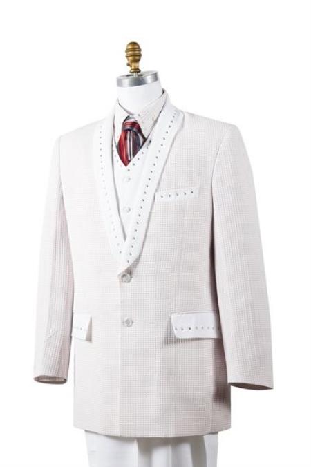 Men's White 4 Piece Sharkskin Entertainer Suit - All White Suit