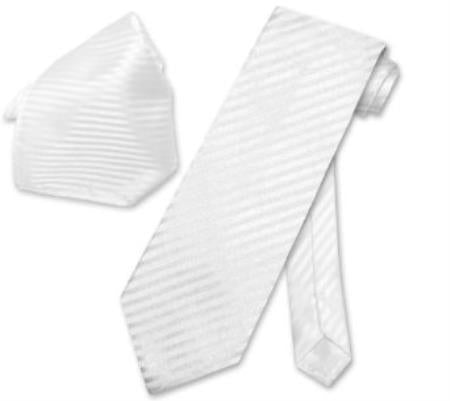 White NeckTie & Handkerchief Matching Neck Tie Set - Men's Neck Ties - Mens Dress Tie - Trendy Mens Ties