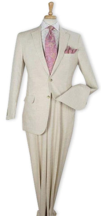 Men's Regular Fit Natural 100% Linen Two Piece Suit Flat Front Pants - Mens Linen Suit