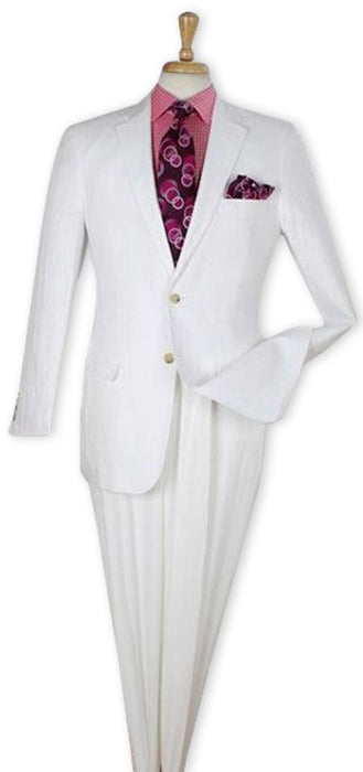 Men's White 100% Linen Two Piece Regular Fit Suit Flat Front Pants - Mens Linen Suit