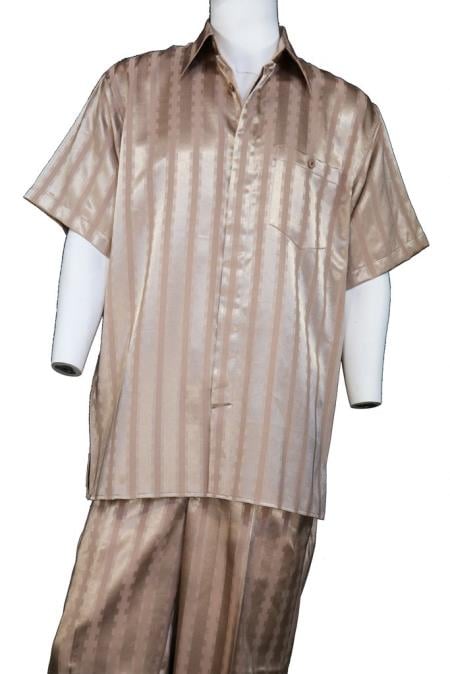 Men's Ombre Stripes Short Sleeve Button Fastening Walking Suit