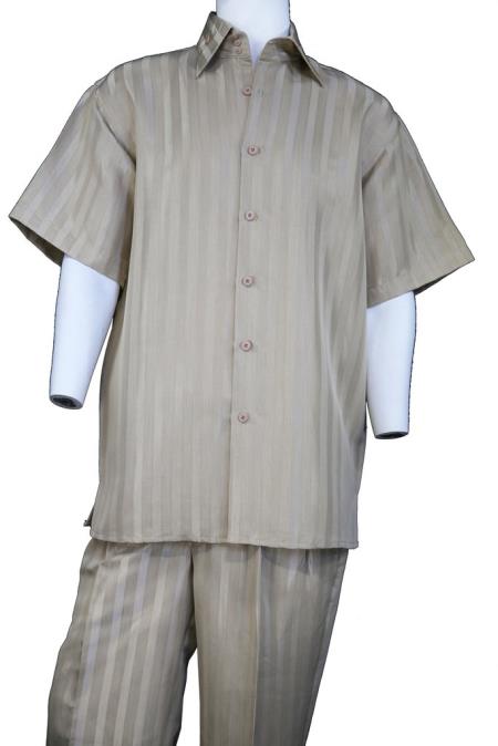 Men's Button Fastening Pocketless Short Sleeve Walking Suit