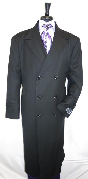 Men's Double Breasted Peak Lapel Jet Black Coat