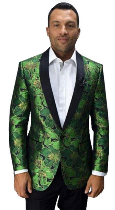 Men's Green Printed Unique Patterned Print Floral Flower Custom Celebrity Modern Tuxedo