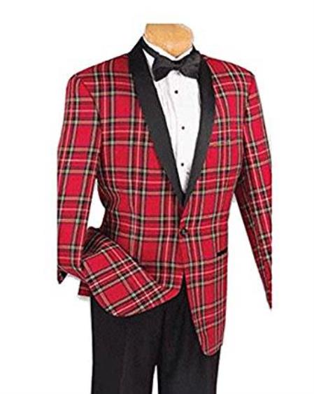 Red Plaid Tuxedo Jacket with Flat Front Black Pants Advanced Pre Order To Ship November / 15 / 2019