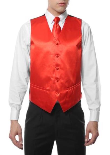 Men's 4PC Big and Tall Dress Tuxedo Wedding Vest ~ Waistcoat ~ Waist coat & Tie & Bow Tie and Hankie Red