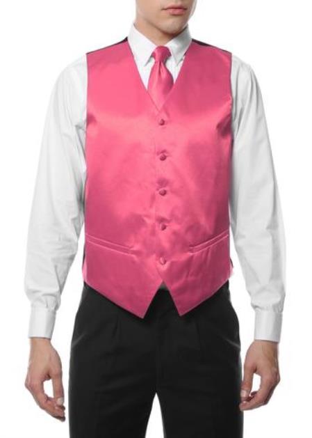 Men's Dark Pink Besom Pockets Tuxedo Wedding Vest