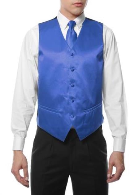 Men's Royal Blue V Neck Big and Tall Dress Tuxedo