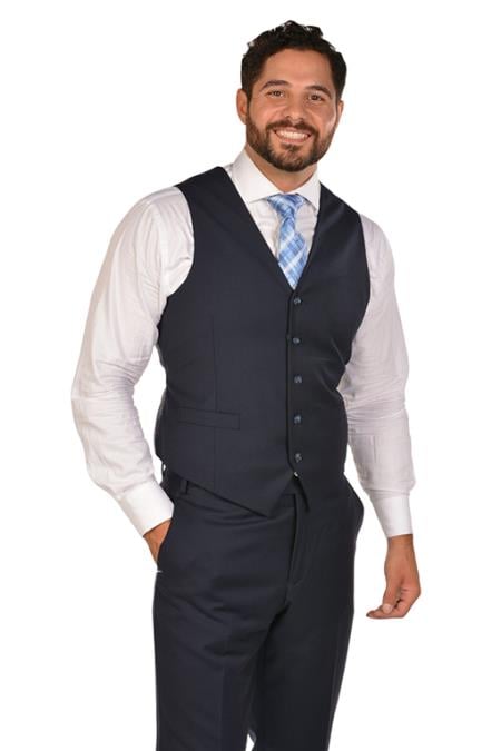 Men's Navy Dress Tuxedo Wedding Men's Vest ~ Waistcoat ~ Waist coat & Tie & Matching Dress Pants Set