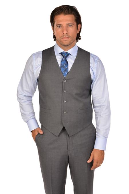 Men's Grey Dress Tuxedo Wedding Men's Vest ~ Waistcoat ~ Waist coat & Tie & Matching Dress Pants Set