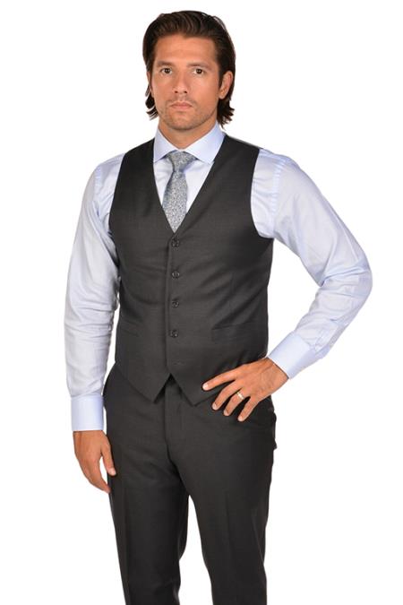 Men's Charcoal Dress Tuxedo Wedding Men's Vest ~ Waistcoat ~ Waist coat & Tie & Matching Dress Pants Set