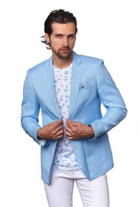 Men's Linen Blazer - Sky