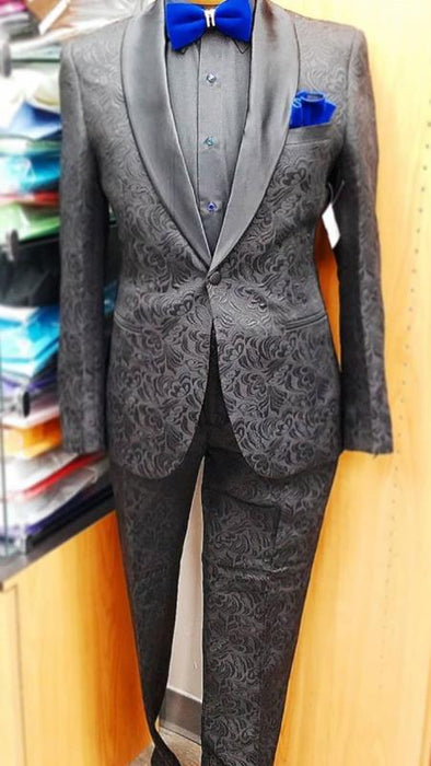 Men's Ash Floral Pattern Shawl Lapel Tuxedo