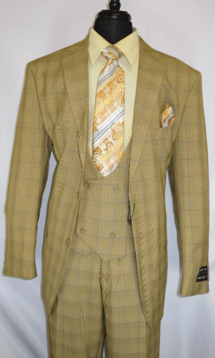 Men's Suit Tan ~ Plaid Design Checkered Suit Jacket