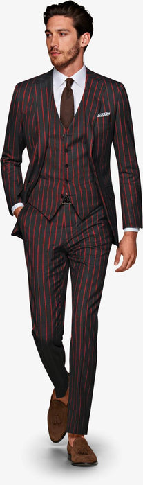 Men's Black and Red Pinstripe Gatsby Vintage Suit For Sale