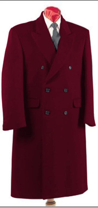 Men's Dark Burgundy Double Breasted Six Button Fully Lined Long Coat