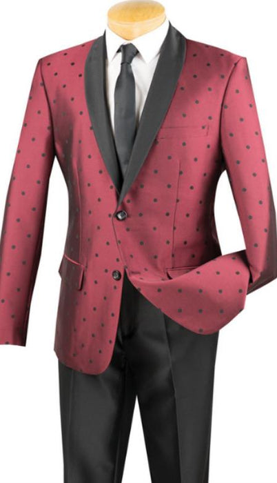 Burgundy Polka-Dot Pattern Tuxedo for Men's