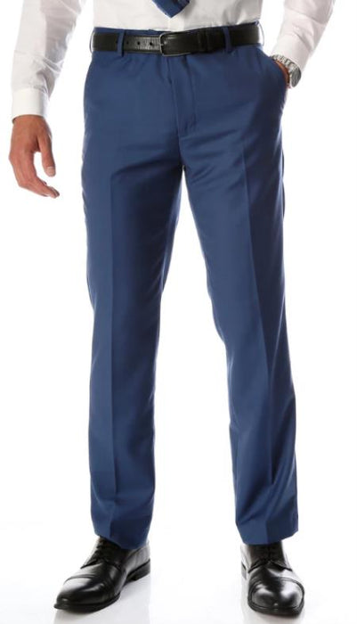 Men's Indigo Slim Fit Flat-Front Men's Dress Pants - Cheap Priced Dress Slacks For Men On Sale