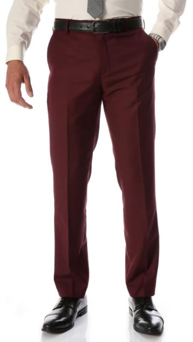 Men's Burgundy Slim Fit Flat-Front Men's Dress Pants - Cheap Priced Dress Slacks For Men On Sale