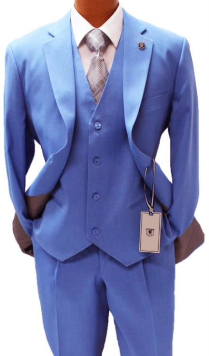 Sky Blue Vested Classic Fit Suit