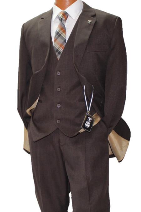 Brown Vested Classic Fit Suit