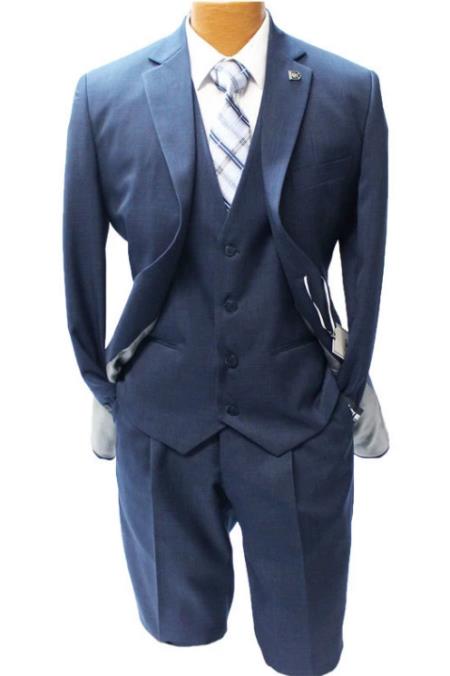 Navy Blue Vested Classic Fit Suit