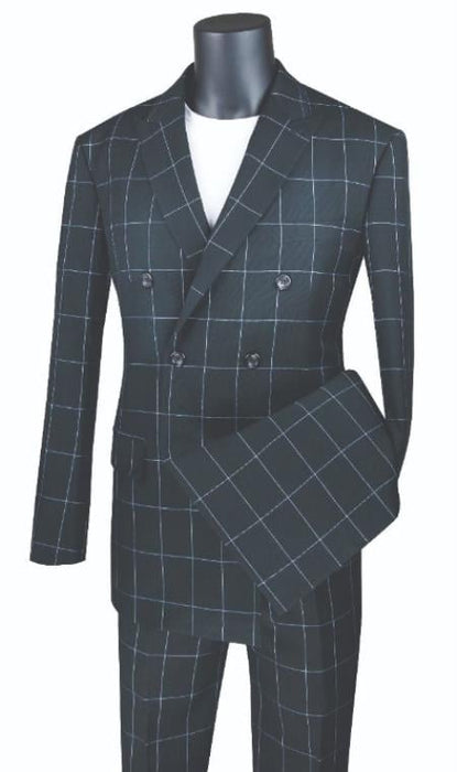 Plaid ~ Window Pane Double Breasted Suit Black