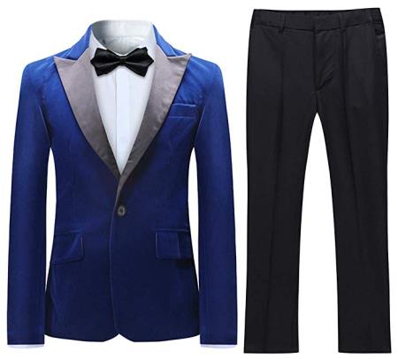 Velvet Suit Tuxedo Suit Jacket and Pants Blue (Including Black Pants)