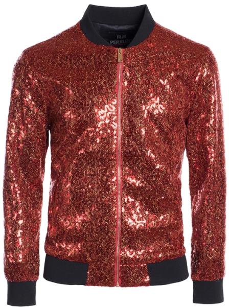 Men's Sequin Big and Tall Bomber Jacket Red