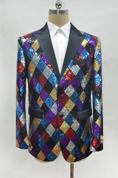 Rainbow Tuxedo with Matching Bow Tie Mens Rainbow One Chest Pocket Peak Lapel Prom Blazer