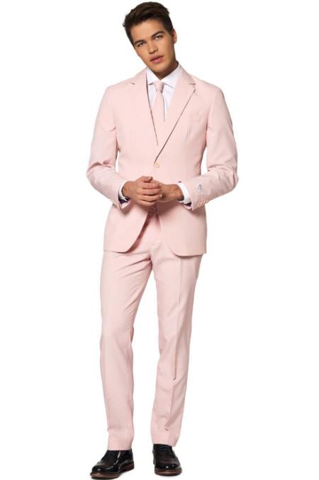 Single Breasted Light Pink Homecoming Outfit For Guys