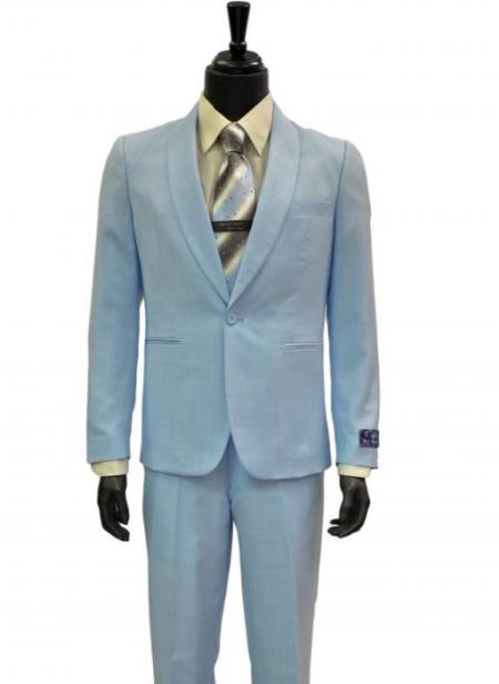 Men's Powder Blue One Button 2Pc Slim Fit Linen Look Suit