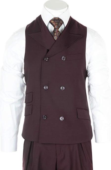 Men's Burgundy Casual Double Breasted Suit