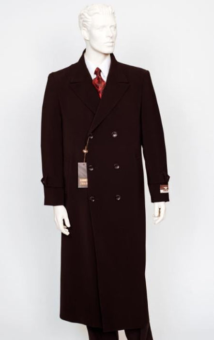 Men's Brown Two Patch Pockets Six Buttons Full Length Duster Maxi Coat