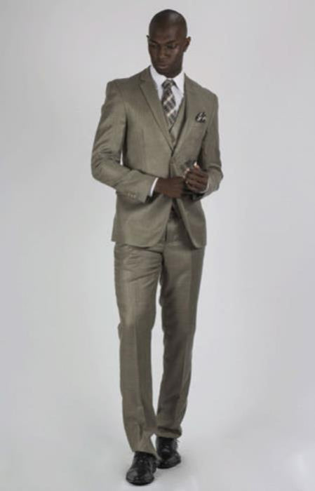 Beige 3 piece 2 Button Graduation Suit For Boy / Guys