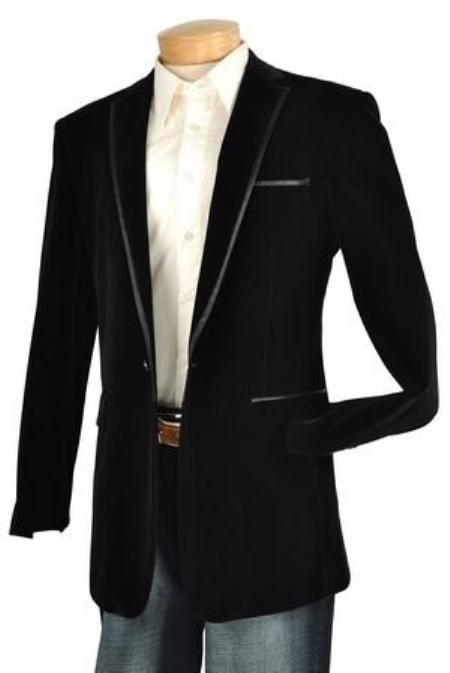 Men's Black Velvet Velour Men's blazer Jacket Trim Lapel Tuxedo Looking!