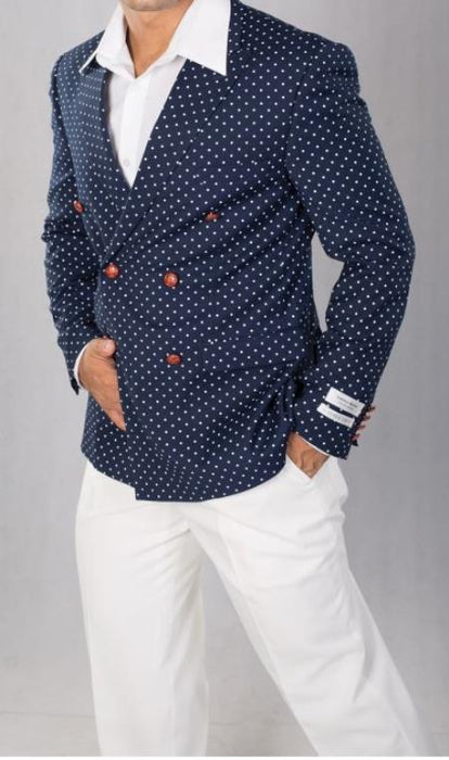 Men's Navy Double Breasted Polka Dot Blazer ~ Dinner Jacket