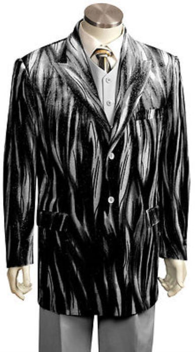 Velour Men's blazer Jacket Men's Entertainer Black Silver Velvet Cool Sparkly Zebra Print Suit