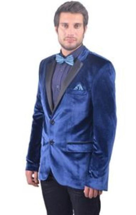 Velour Men's blazer Jacket Men's Navy ~ Midnight blue Fitted Velvet with Tuxedo Satin Lapel