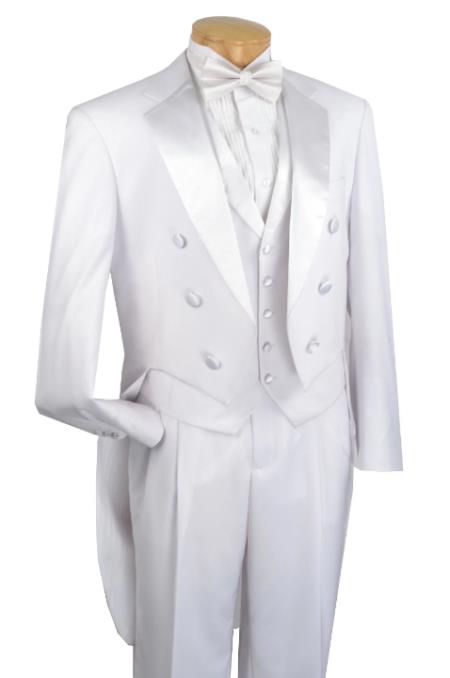 Mens Tailcoat White Tail Tuxedo With Lapelled Vest Available Peak or Collar