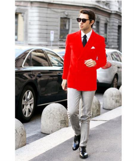 Men's Red Stylish Casual Tailored Double Breast Velvet Cheap Priced velour Men's blazer Jacket For Men Jack - Slim Fitted