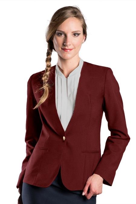 Burgundy One Button Solid Pattern Women Blazer