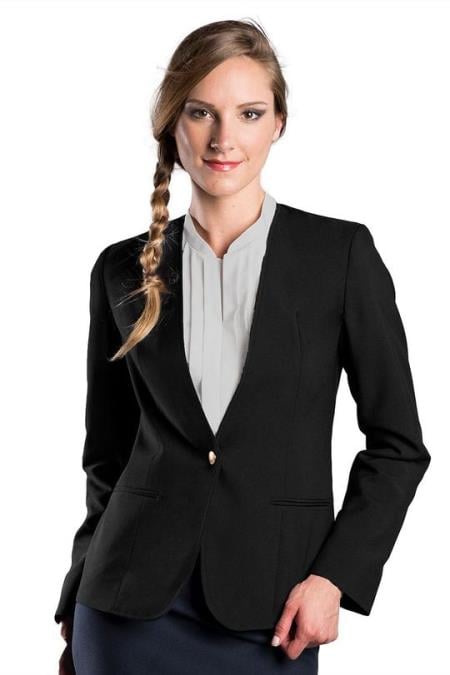 Black One Button Solid Pattern Women Blazer