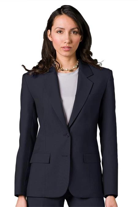 Two Button Solid Pattern Women Blazer In Navy