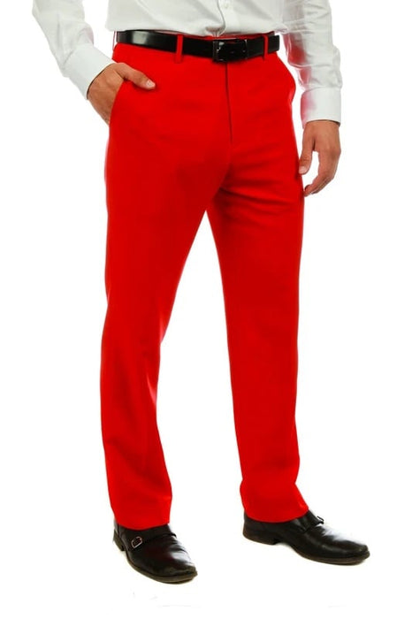 Men's Red 100% Polyester Slim Fit Pants