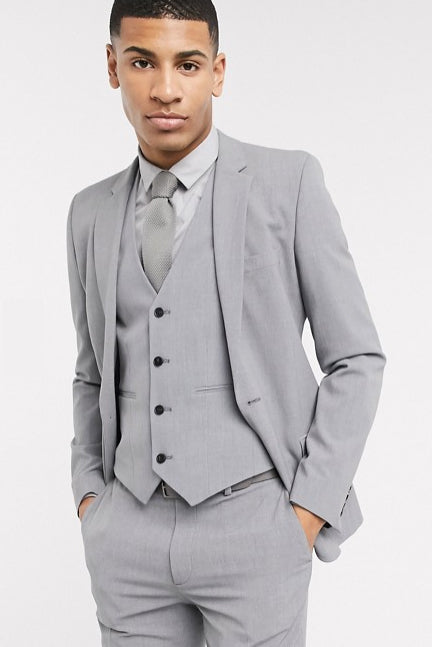 Extra Slim Fit Suit Super Ultra Skinny Tapered European Suit 2 Buttons Style 3 Pieces Vested Suit Suits Shorter Sleeve ~ Shorter Jacket Available in 10 Colors