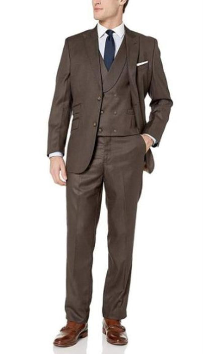 Brown Hook-and-Button Closure 3-Piece Suits