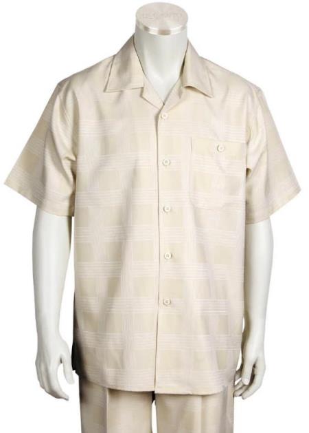 Tan Button Fastening 2pc Shirt and Pants Set